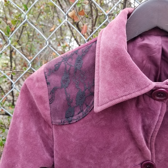 Long collar plum button up corduroy jacket S - Picture 3 of 9